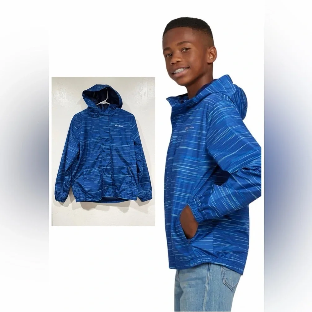 Eddie Bauer Blue Youth Lightweight Hooded Windbreaker Jacket size Kids L (14/16)
